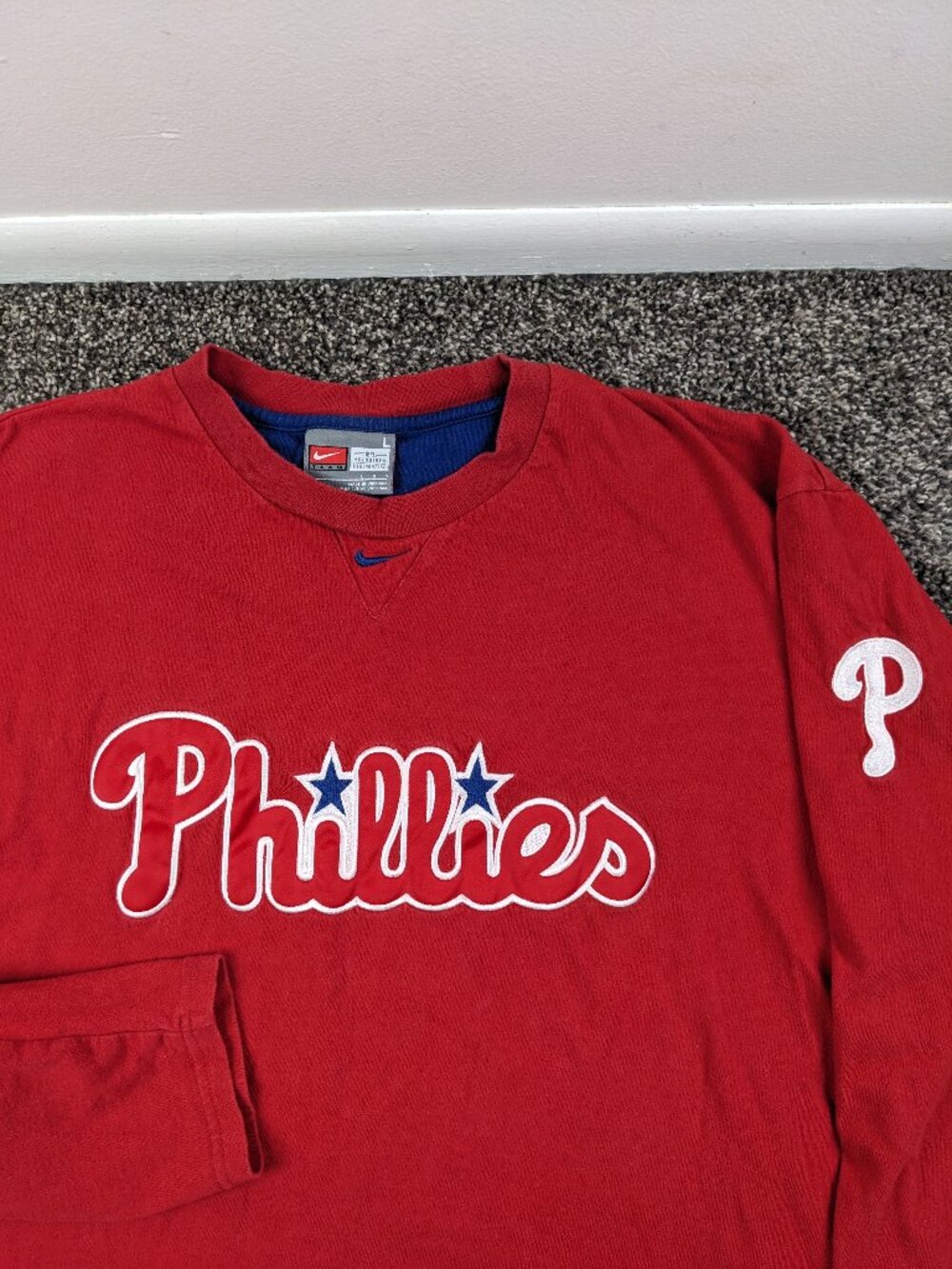 Vintage 2007 Philadelphia Phillies Shirt 3/4 Sleeve Nike Center Swoosh Men Large